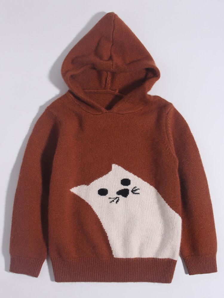 (image for) Soft Cat Graphic Cashmere Hoodie Sweater for Boys and Girls